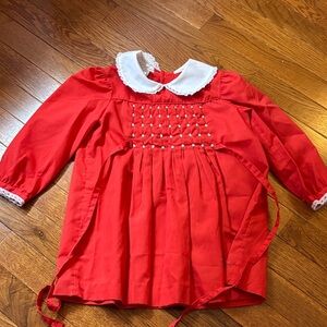 Polly Flinders Red Smocked Dress with White Collar size 4T